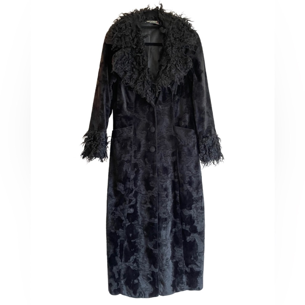 True Vintage Floor Length Lip Service Velvet Fur Trim Coat